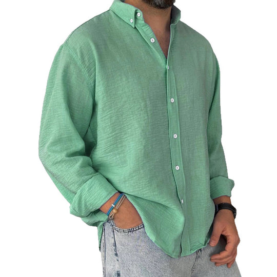 Herren nan leichtes Baumwoll-Leinen-Hemd mit Button-Down-Kragen und entspannter Relaxed-Fit EB
