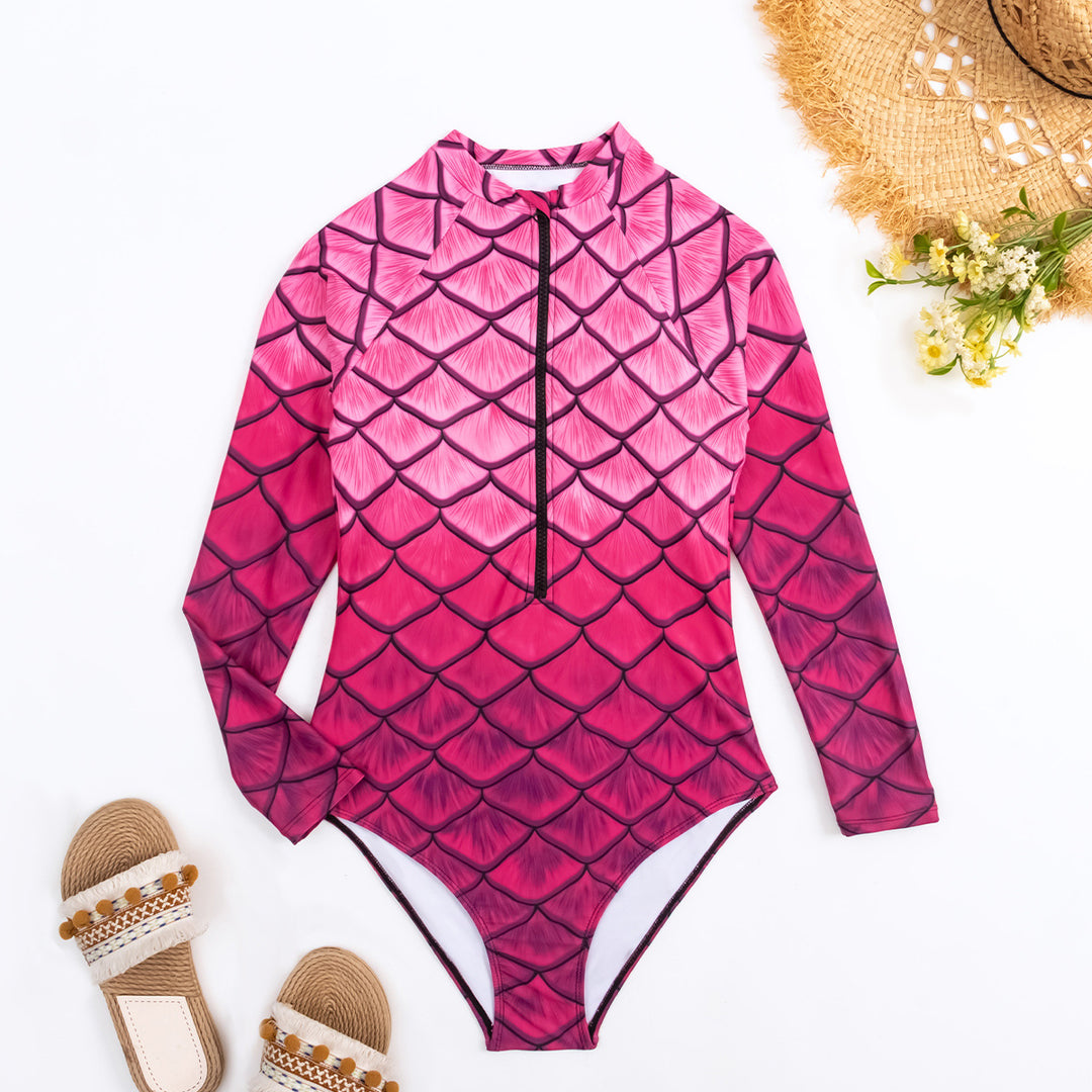 Damen Langarm-Schwimmanzug mit trendigem Fischschuppen-Design EB