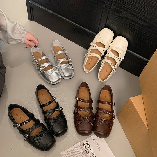 Damen Ballerina-Pumps mit dekorativen Riemchen und komfortablem Fußbett EB