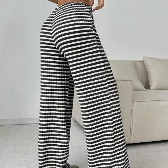 Damen weite Karohose mit elastischem Bund und verstellbarem Kordelzug EB