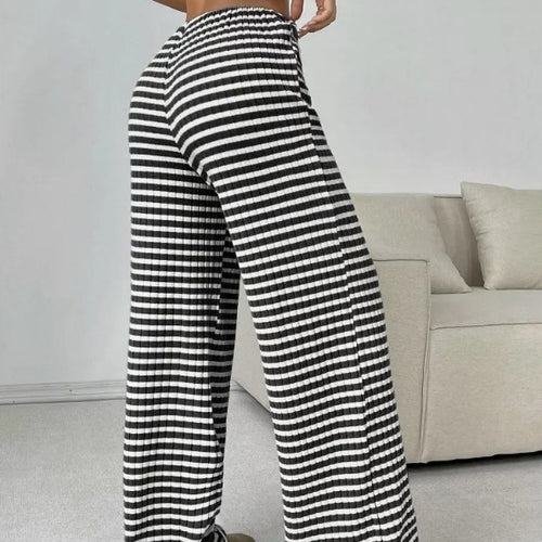 Damen weite Karohose mit elastischem Bund und verstellbarem Kordelzug EB