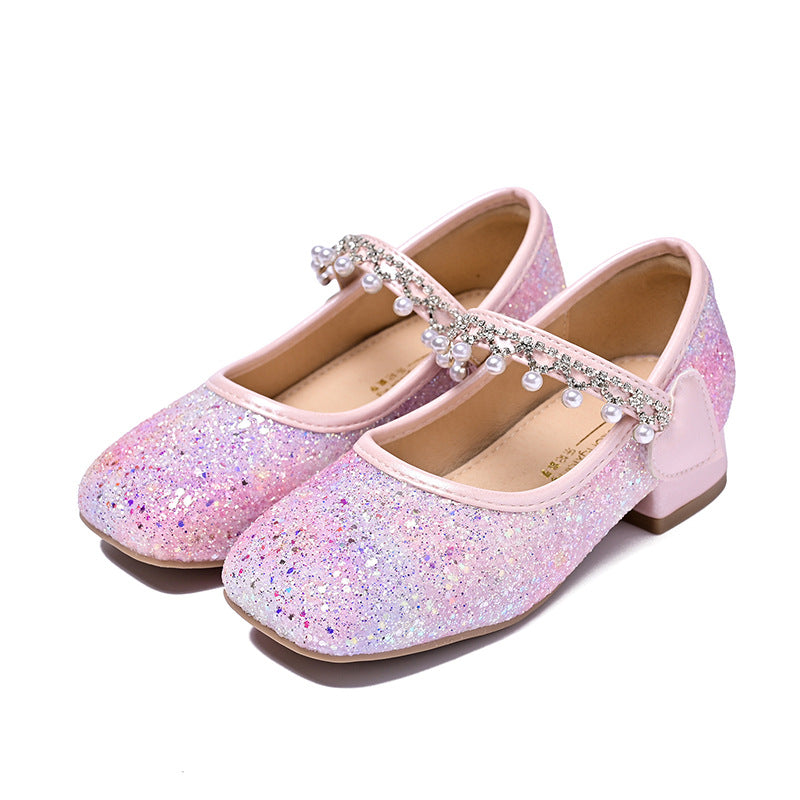 Mädchen Glitzernde Mary Jane Ballerinas mit Perlen und Schleifendekor EB