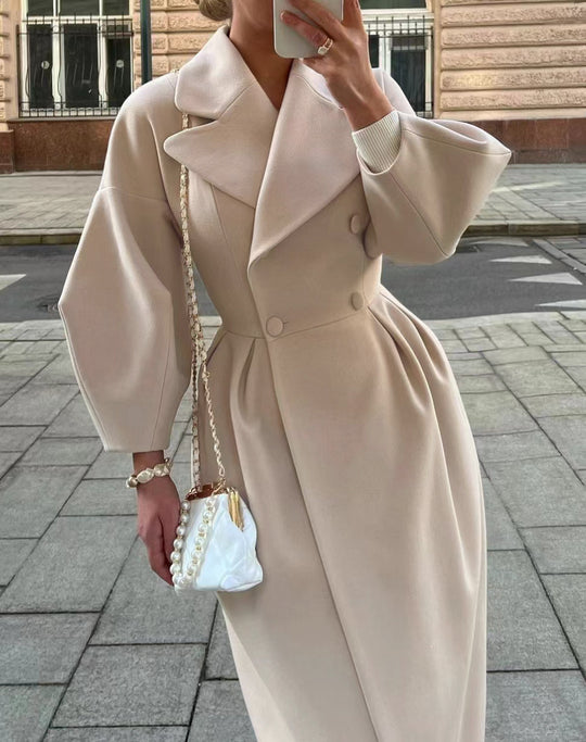 Damen nan taillierter Doppelreihiger Trenchcoat mit weitem Ärmel und hohem Beinschlitz EB