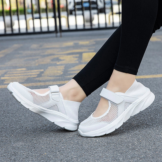 Damen nan Komfort-Riemchen-Sneaker mit Klettverschluss nahtlosem Strickschaft und dämpfender Leichtsohle EB