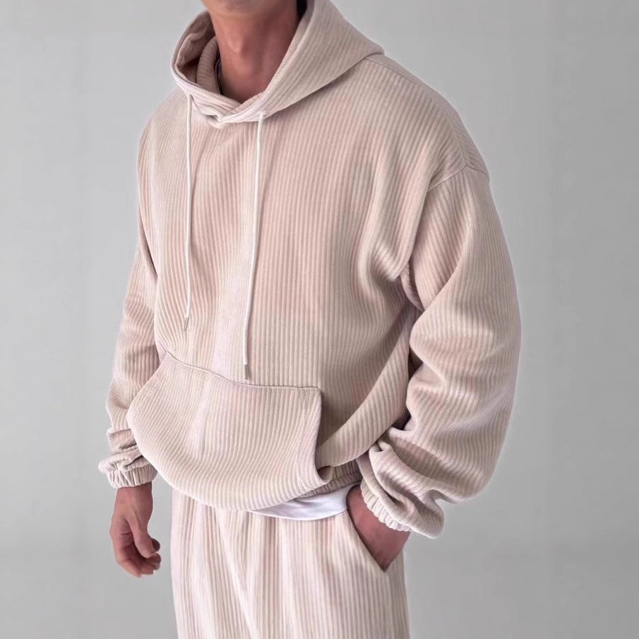 Herren Kuscheliger Hoodie mit Rippstruktur und praktischer Kängurutasche EB