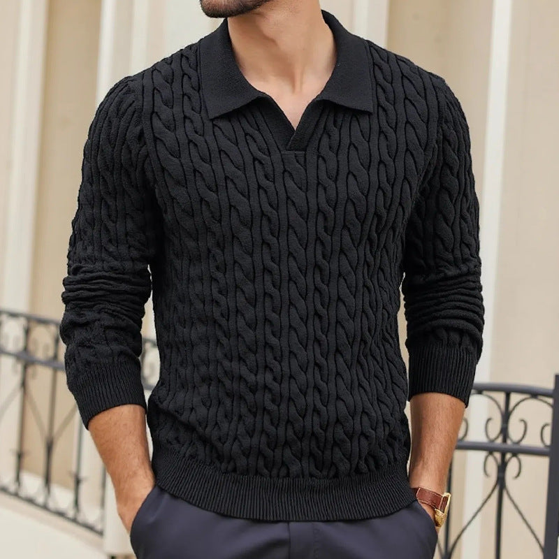 Herren Strickpullover mit strukturiertem Zopfmuster und Kragen EB