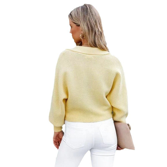 Damen modischer Pullover mit weitem Kragen und Rippstruktur EB