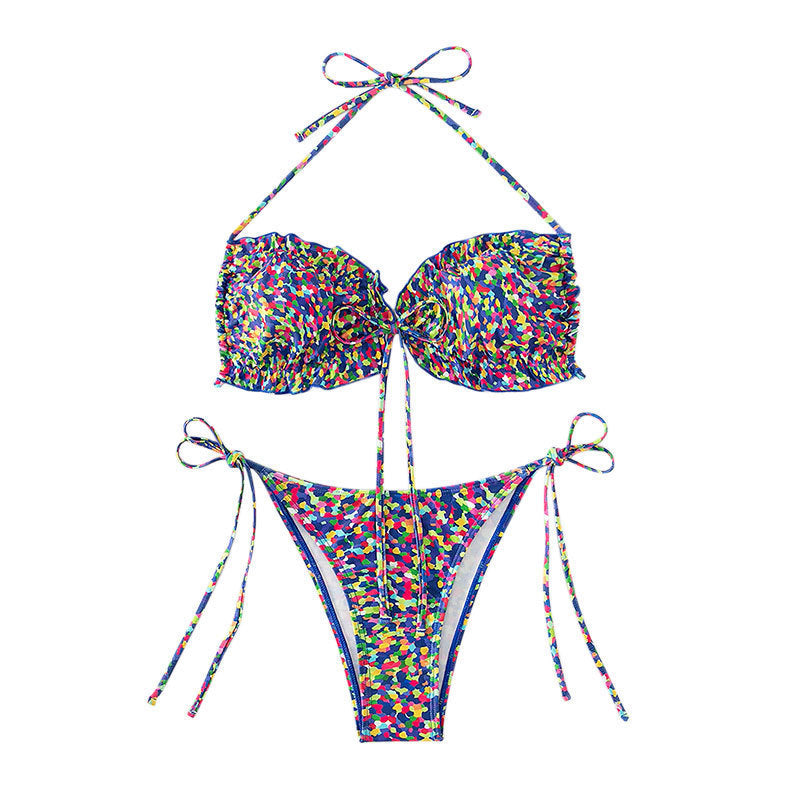 Damen Verspielter Bikini mit Raffungen und seitlichen Schnürungen EB