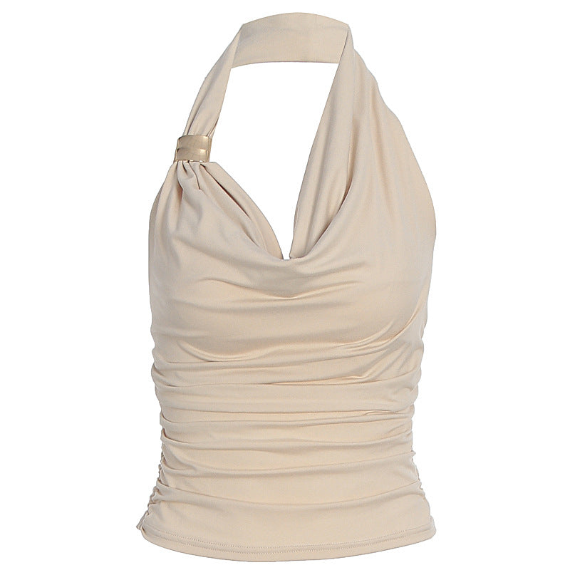Damen Hals-Collier Top mit elegantem Wickeldesign und schmeichelnder Silhouette EB