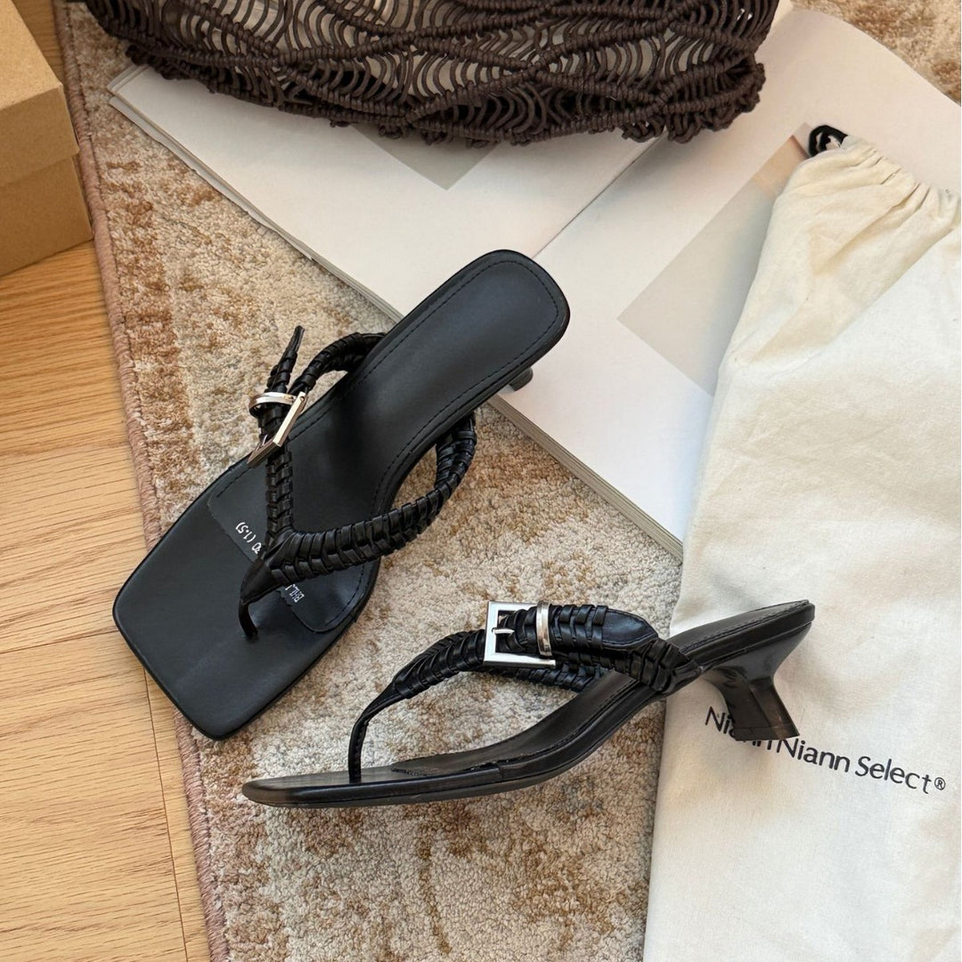 Damen Komfortable Sandalen mit geflochtenem Riemen und eleganter Schnalle EB