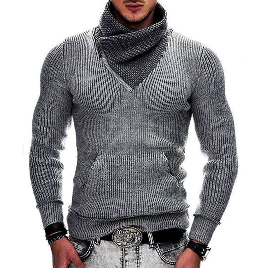 Herren modischer Pullover mit breitem Kragen und innovativer Zip-Detail EB