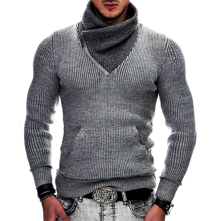Herren Langarm Kapuzenpullover mit asymmetrischem Reißverschluss und strukturiertem Strickdesign EB