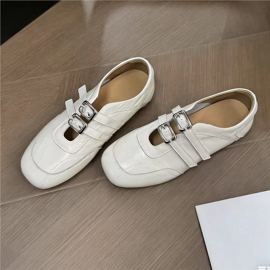 Damen modische Ballerinas mit floralem Design und glänzender Oberfläche EB