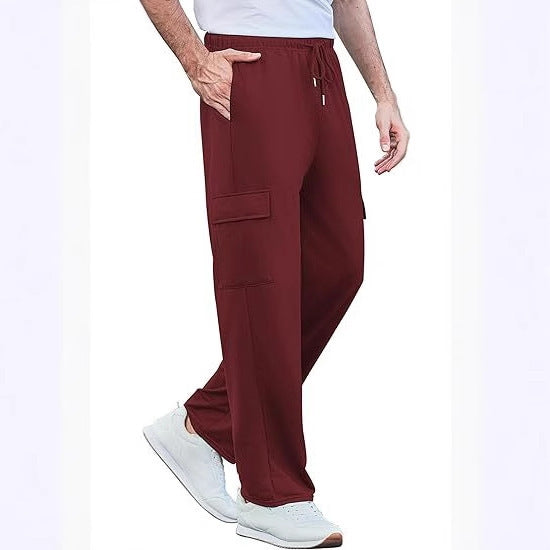 Herren nan komfortable Cargo-Loungehose mit elastischem Bund, Kordelzug, geradem Bein und aufgesetzten Klappentaschen EB
