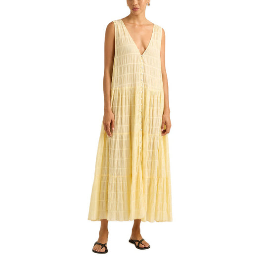 Damen Maxikleid mit tiefem V-Ausschnitt und gestuftem Design EB