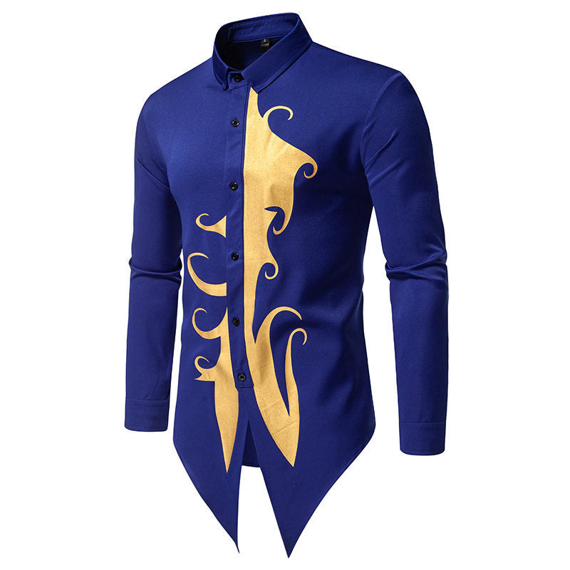 Herren Langarmhemd mit elegantem Goldmotiv und einzigartigem Schnitt EB