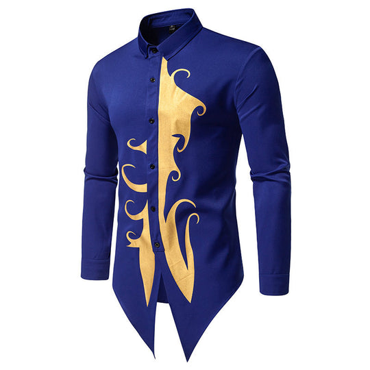 Herren Langarmhemd mit elegantem Goldmotiv und einzigartigem Schnitt EB