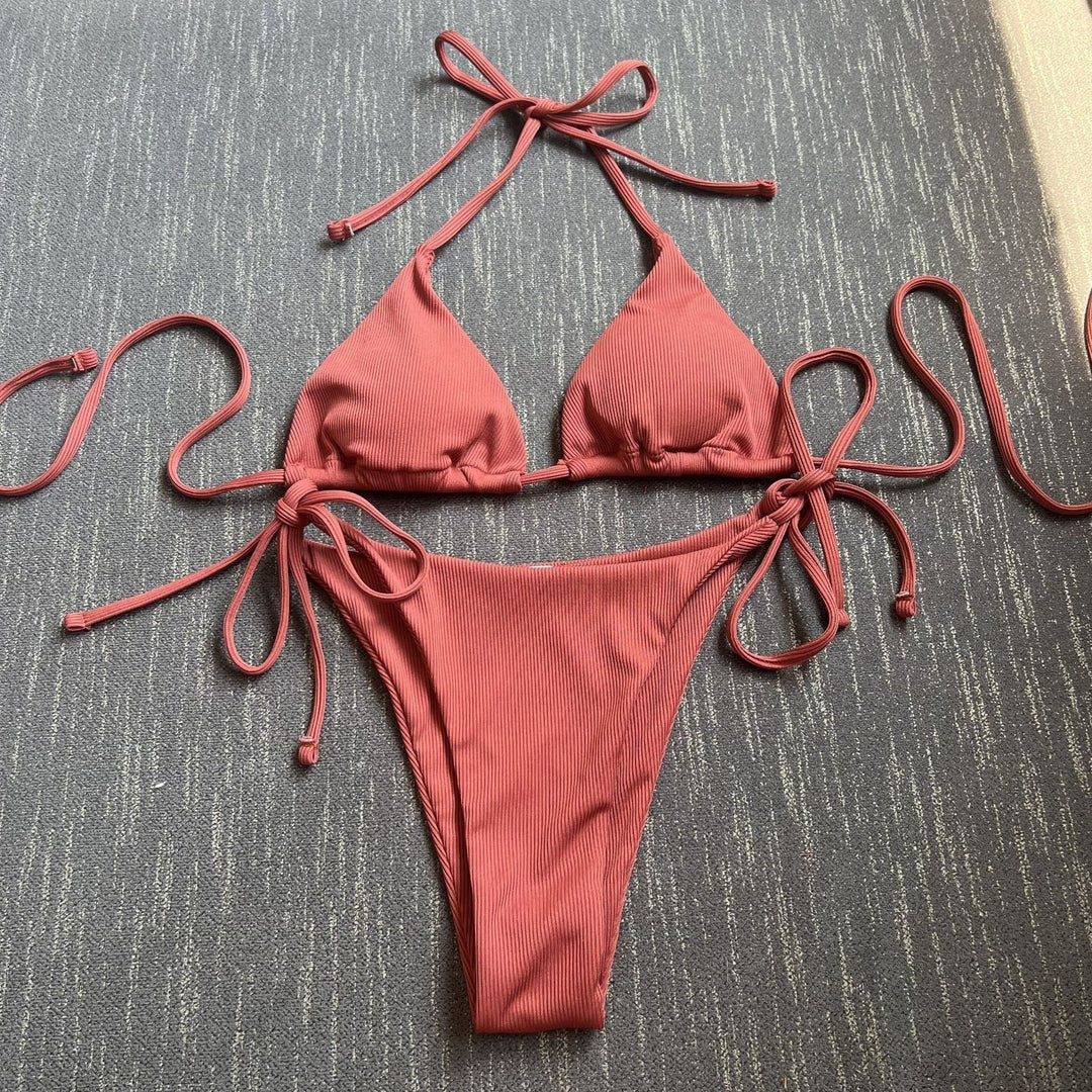Damen Triangel-Bikini mit verstellbaren Bindebändern und feinem Rippendesign EB