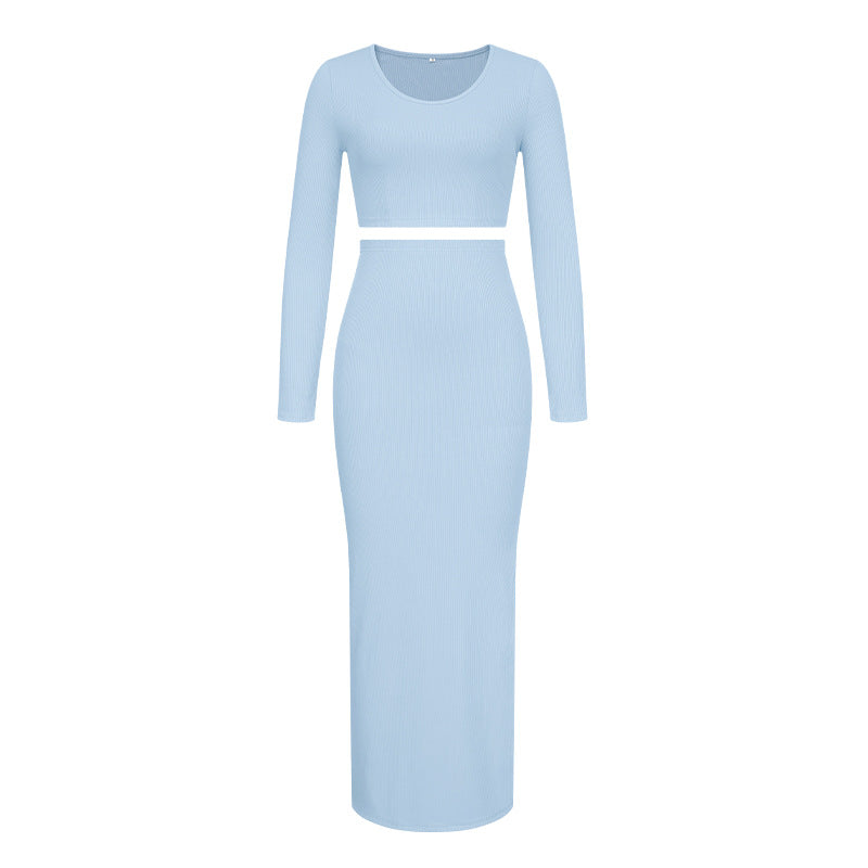 Damen elegantes Crop-Top und langes Maxi-Rock Ensemble EB