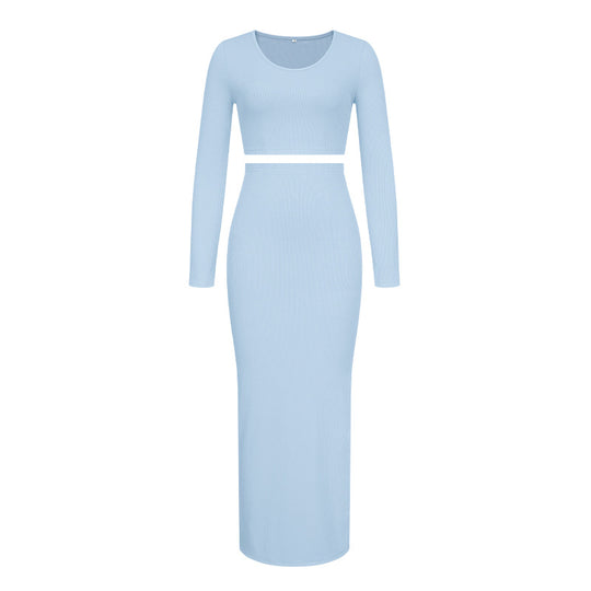 Damen elegantes Crop-Top und langes Maxi-Rock Ensemble EB