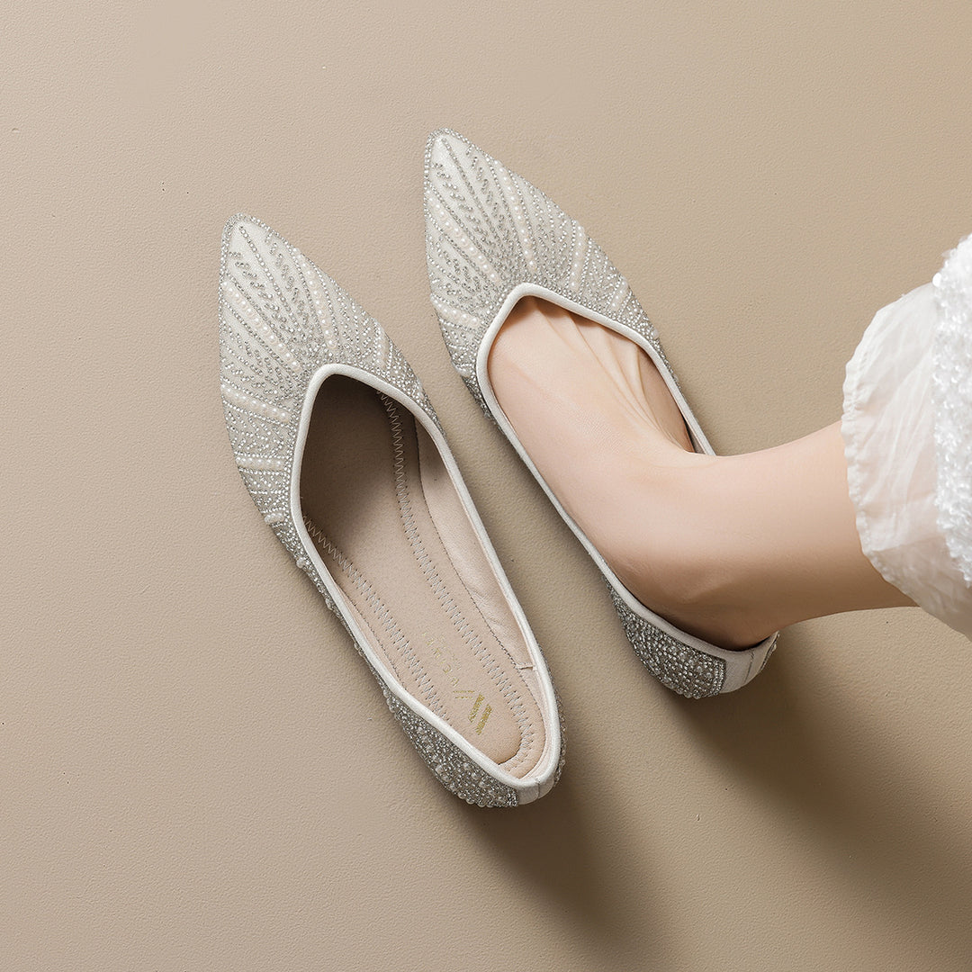 Damen Ballerinas mit glamourösem Strassdesign und elegantem Spitzenverschluss EB