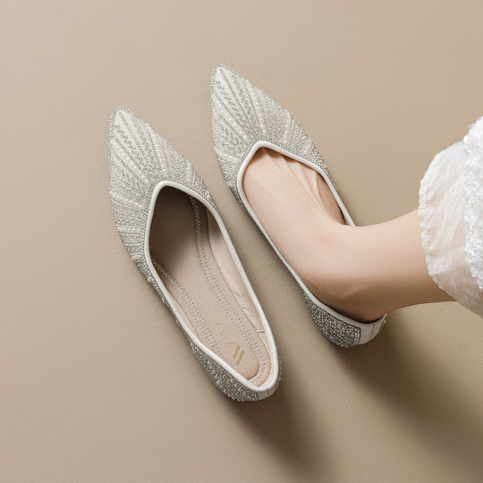 Damen Ballerinas mit glamourösem Strassdesign und elegantem Spitzenverschluss EB