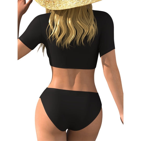 Damen Bikini-Oberteil mit Wickelschnitt und kurzen Ärmeln EB
