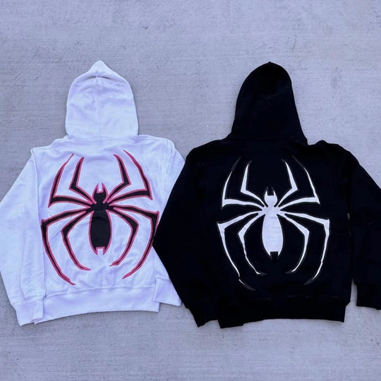 Unisex nan Kapuzenpullover mit kontrastiertem Spinnenmotiv Rückendruck und Ohrenkapuze EB
