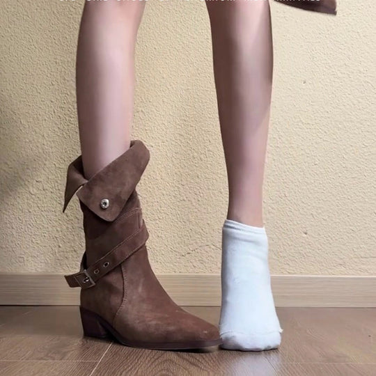 Damen Stiefeletten mit modischem Faltenwurf und eleganter Schnallenverzierung EB