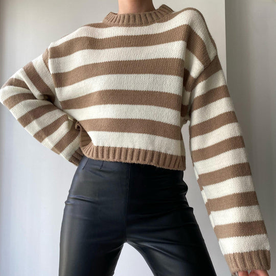 Damen lässiger Pullover mit modernem Streifenmuster und bequemen Schnitt EB