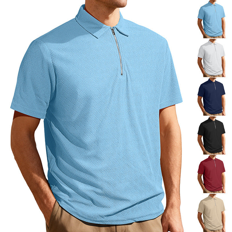 Herren nan schmal geschnittenes Halbzip-Polo mit feiner Fischgrät-Jacquardstruktur EB