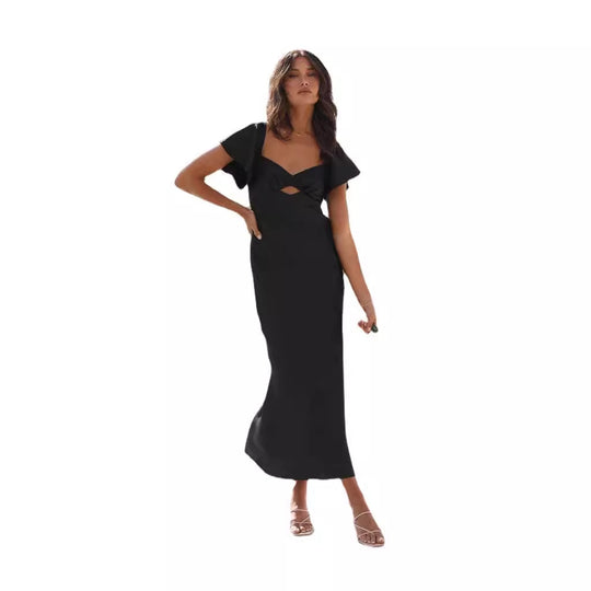 Damen Maxikleid mit raffiniertem Cut-Out-Detail und voluminösen Ärmeln EB