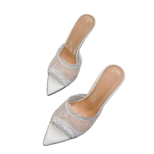 Damen elegante Mules mit Spitze und feiner Spitze EB
