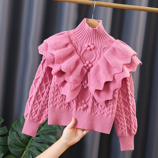Damen Strickpullover mit voluminösen Rüschendetails EB