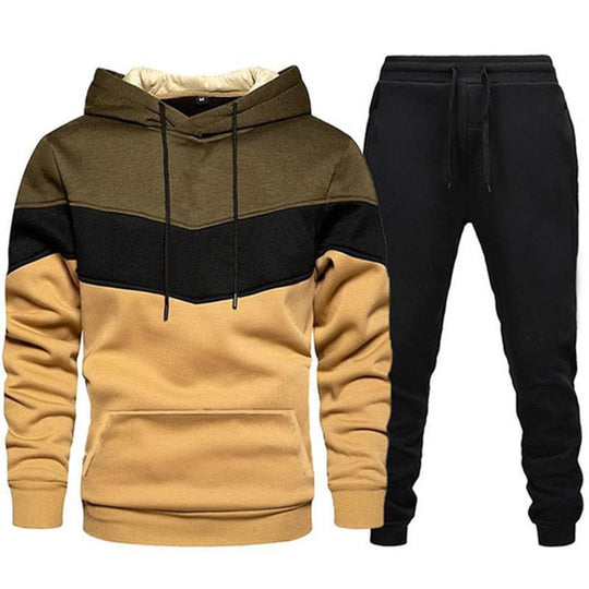 Herren nan zweifarbiges Hoodie-Joggingset mit Kängurutasche, tapered Jogginghose und doppellagiger Kapuze EB