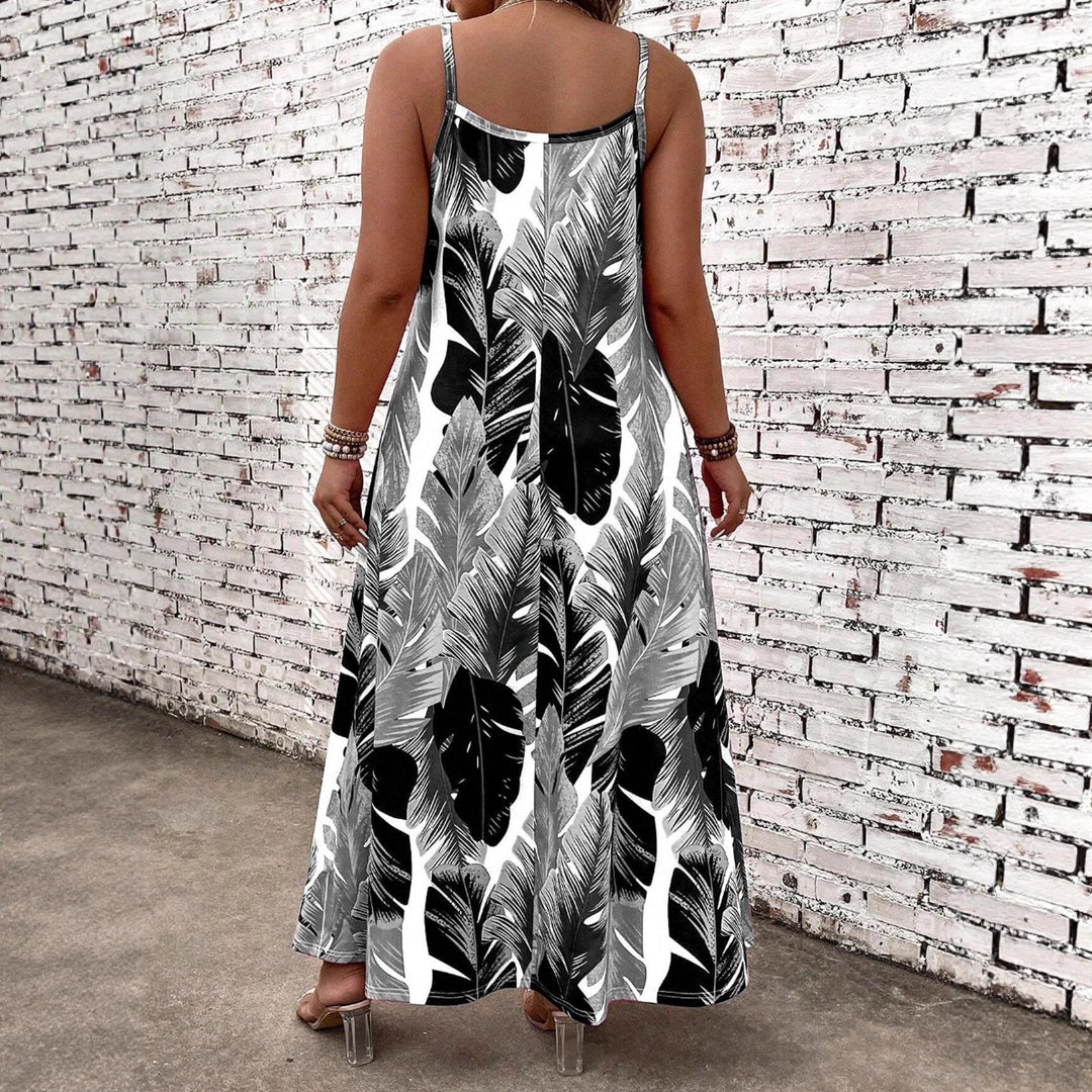 Damen Maxikleid mit aufregendem Blattmuster und schmalen Trägern EB