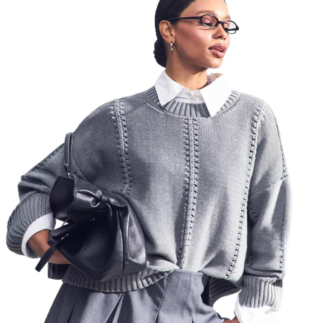 Damen Strickpullover mit raffiniertem Lochdesign und lässigem Schnitt EB