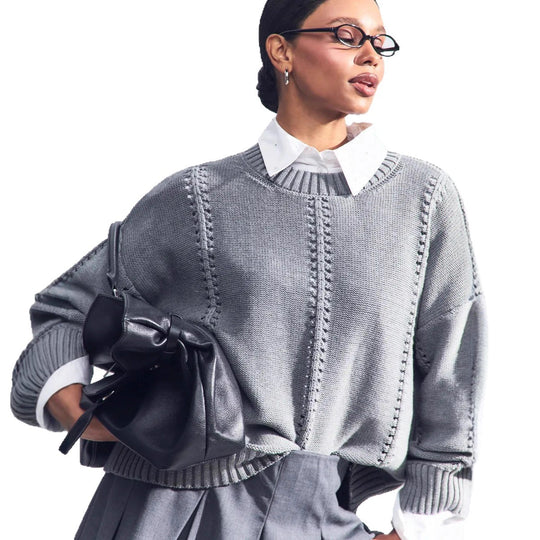 Damen Strickpullover mit raffiniertem Lochdesign und lässigem Schnitt EB