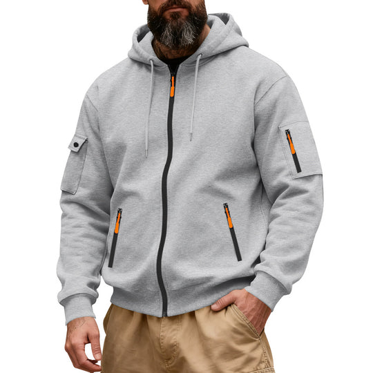 Herren nan funktionale Kapuzen-Sweatjacke mit durchgehendem Reißverschluss und Armtasche EB