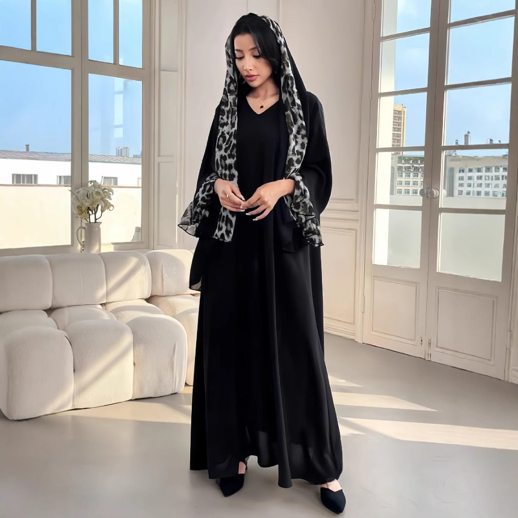 Damen Fließendes Maxikleid mit eleganten Ärmeln und V-Ausschnitt EB