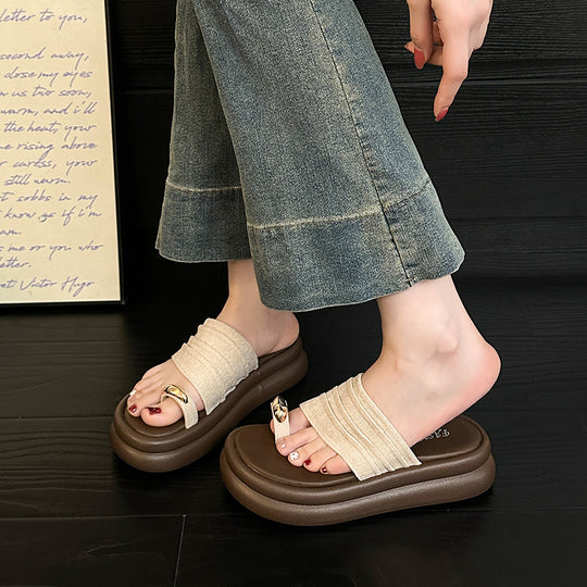 Damen Stylish Zehentrenner-Sandalen mit komfortabler gepolsterter Sohle und dekorativem Riemen EB