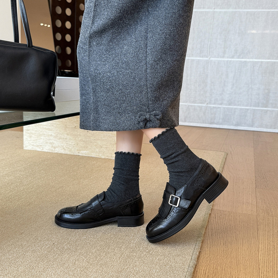 Damen Elegante Mokassins mit dekorativem Fransen-Design und modischen Schnallen EB