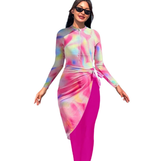 Damen Sportlicher Langarm-Schwimmanzug mit Wickelrock EB