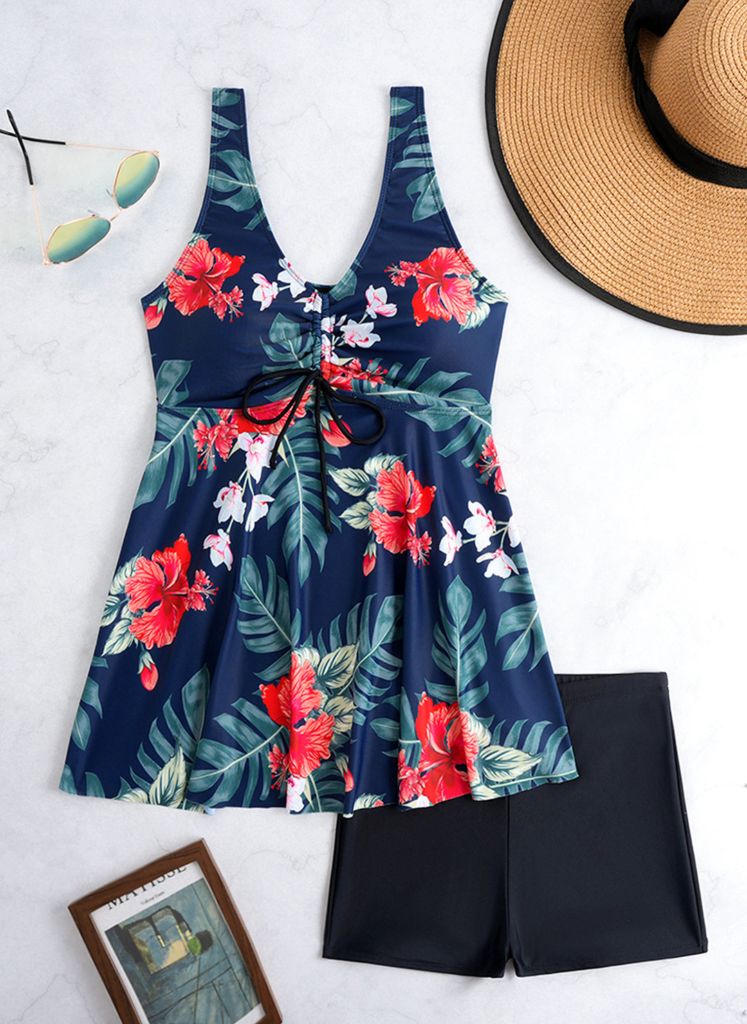 Damen Tankini-Set mit floralem Design und verstellbarem Oberteil EB