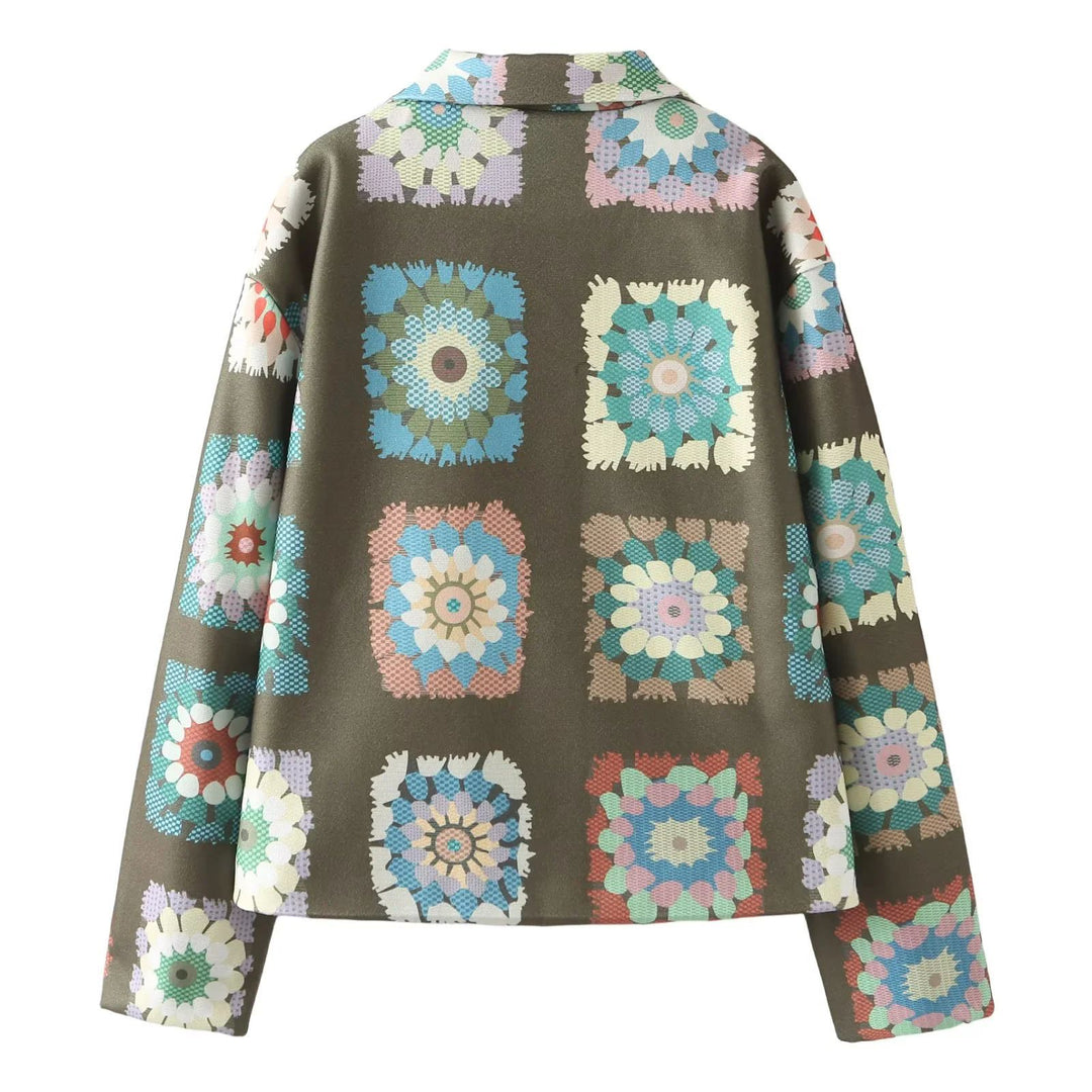 Damen modische Jacke mit floralem Muster und praktischen Taschen EB