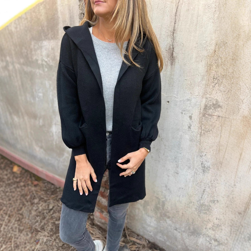 Damen Kuschelige Strickjacke mit Kapuze und Taschen EB