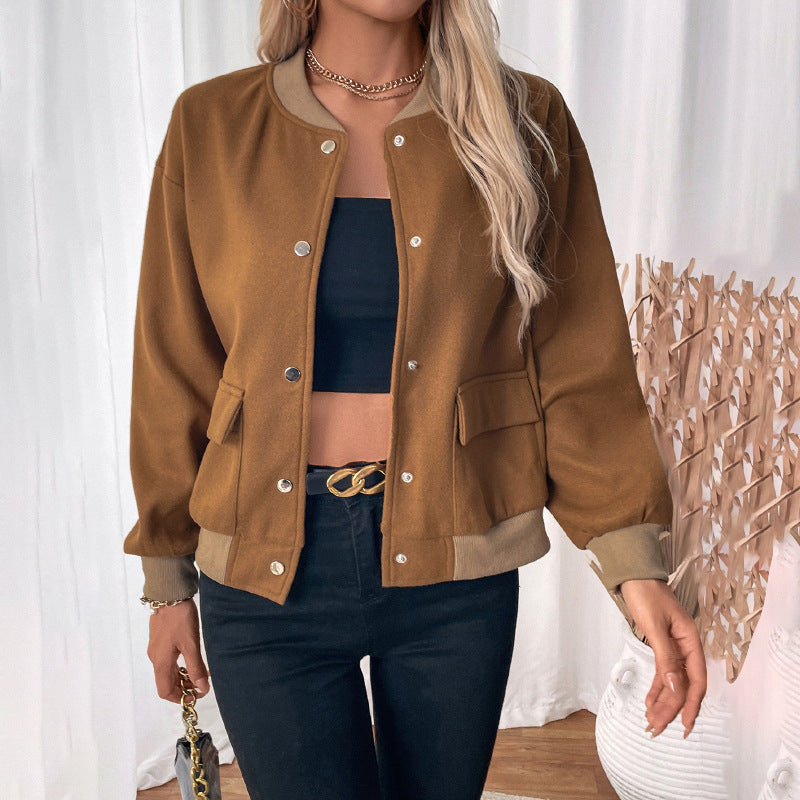 Damen sportliche Bomberjacke mit klassischen Druckknopf-Elementen und Seitentaschen EB