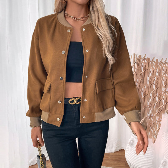 Damen sportliche Bomberjacke mit klassischen Druckknopf-Elementen und Seitentaschen EB