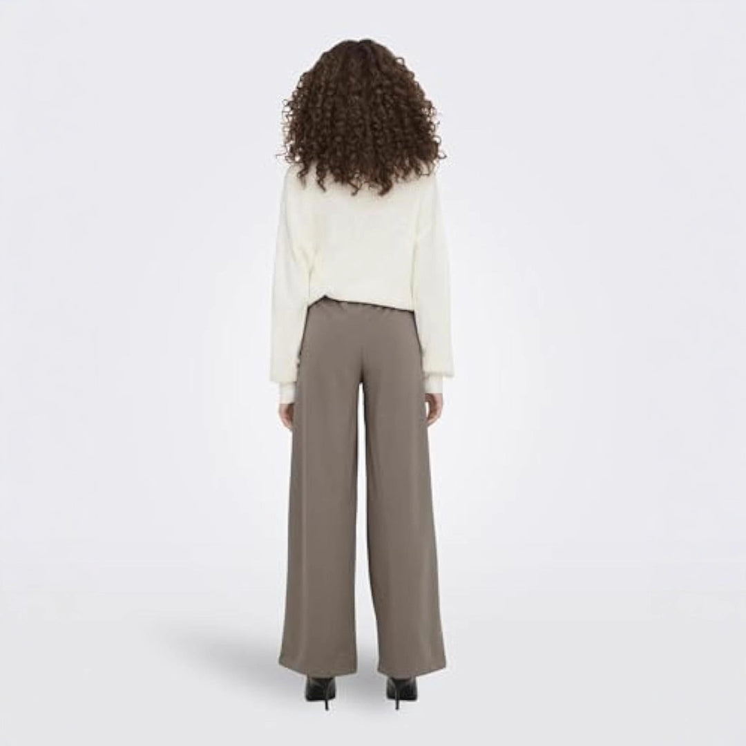 Damen High-Waist Culottehose mit Zierknopf-Bund und weitem Bein EB