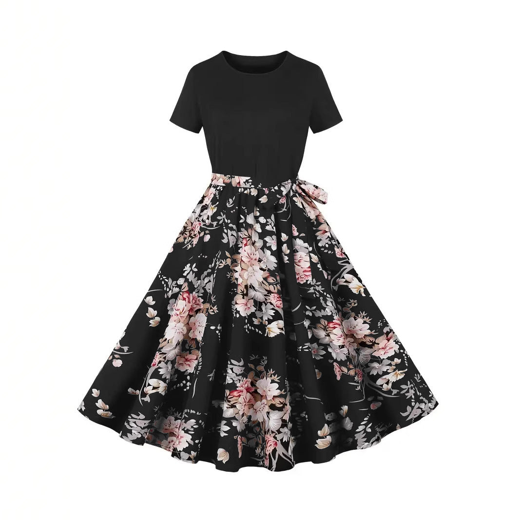 Damen Elegantes Spitzen-Kleid mit kontrastierendem Oberteil und fließendem Rock EB